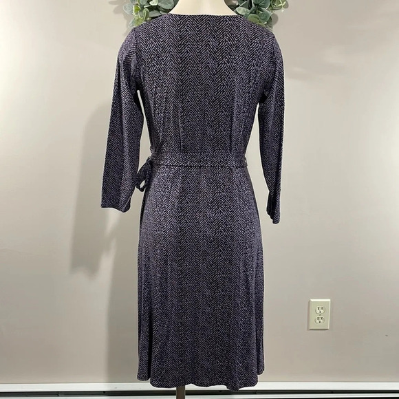 Talbots Petites Faux Wrap 3/4 Sleeve Dress Black Purple P - Picture 6 of 16